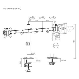 Uchwyt biurkowy na 2 monitory Maclean MC-754N VESA 75x75 oraz 100x100, 17-32", 2x 9kg