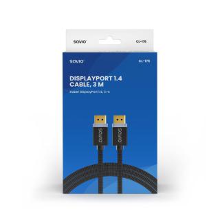 Kabel DisplayPort v1.4 Savio CL-176 (M/M), 8K, 3m, miedź,...