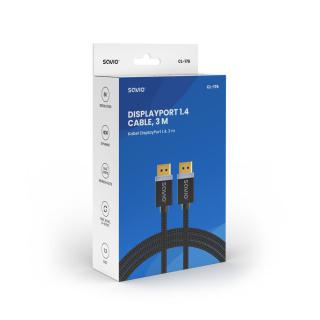 Kabel DisplayPort v1.4 Savio CL-176 (M/M), 8K, 3m, miedź, bawełniany oplot, czarny