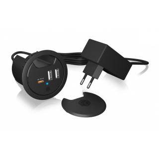 IB-HUB1407 3 Port ładowarka do biurka, 2x USB-A, 1x USB-C, otwór 60mm