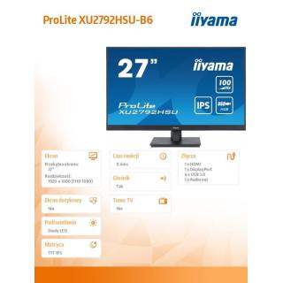 Monitor ProLite XU2792HSU-B6 27 cali IPS,FHD,HDMI,DP,100Hz,4xUSB3.2,SLIM,2x2W