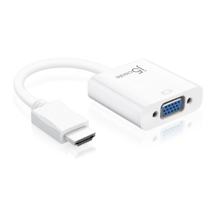 Adapter j5create HDMI to VGA Adapter (HDMI m - VGA f 3.5mm Audio f 10cm kolor biały) JDA213-N