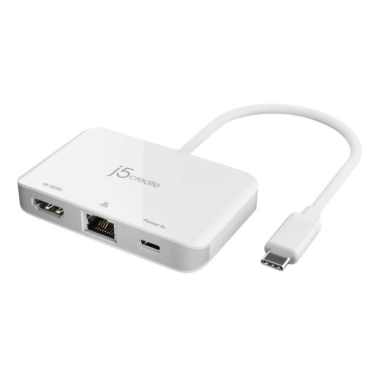 Stacja dokująca j5create USB-C to 4K HDMI Ethernet Adapter 1x4K HDMI/1xUSB-C/1xRJ45 Gigabit kolor biały JCA351-N