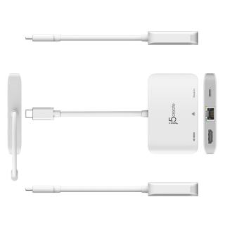 Stacja dokująca j5create USB-C to 4K HDMI Ethernet Adapter 1x4K HDMI/1xUSB-C/1xRJ45 Gigabit kolor biały JCA351-N