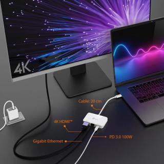 Stacja dokująca j5create USB-C to 4K HDMI Ethernet Adapter 1x4K HDMI/1xUSB-C/1xRJ45 Gigabit kolor biały JCA351-N