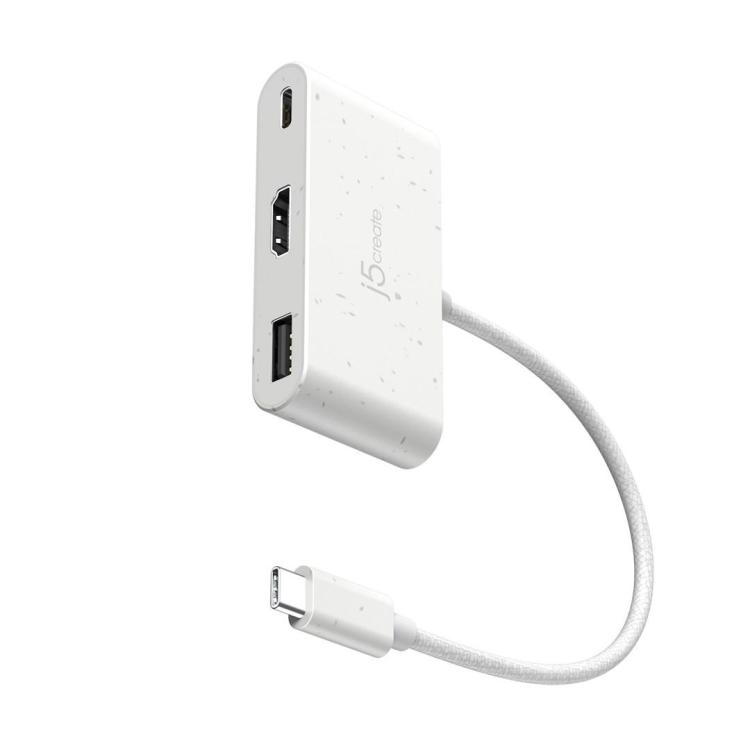 Stacja dokująca j5create Eco-Friendly USB-C to HDMI & USB Type-A with Power Delivery 1xHDMI/1xUSB 3.1/1xUSB-C kolor biały