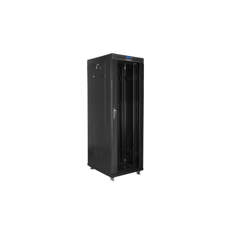 Szafa instalacyjna Rack stojąca 19" 37U 600x800 czarna drzwi szklane LCD Lanberg (flat pack)