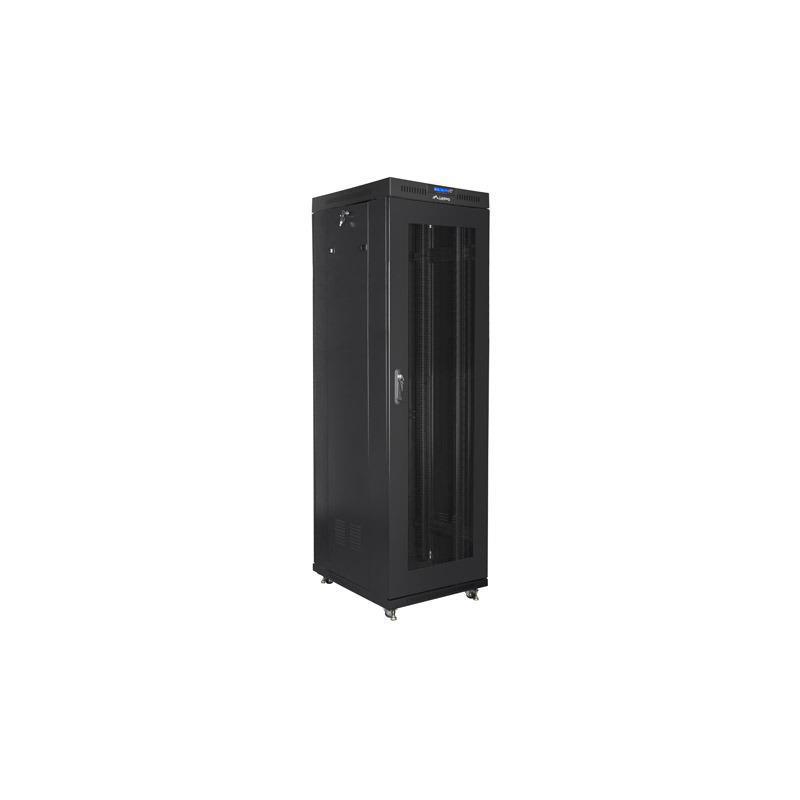 Szafa instalacyjna Rack stojąca 19" 42U 600x800 czarna drzwi perforowane LCD Lanberg (flat pack)