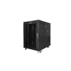 Szafa instalacyjna Rack stojąca 19" 15U 600x800 czarna drzwi szklane LCD Lanberg (flat pack)