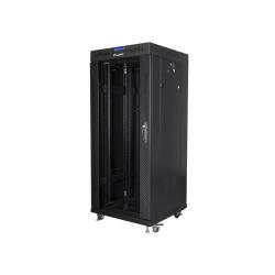 Szafa instalacyjna Rack stojąca 19" 27U 600x600 czarna drzwi szklane LCD Lanberg (flat pack)