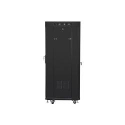 Szafa instalacyjna Rack stojąca 19" 27U 600x600 czarna drzwi szklane LCD Lanberg (flat pack)