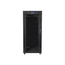 Szafa instalacyjna Rack stojąca 19" 27U 600x800 czarna drzwi szklane LCD Lanberg (flat pack)