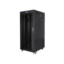 Szafa instalacyjna Rack stojąca 19" 27U 600x800 czarna drzwi szklane LCD Lanberg (flat pack)