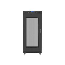 Szafa instalacyjna Rack stojąca 19" 27U 600x800 czarna drzwi perforowane LCD Lanberg (flat pack)