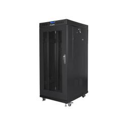 Szafa instalacyjna Rack stojąca 19" 27U 600x800 czarna drzwi perforowane LCD Lanberg (flat pack)