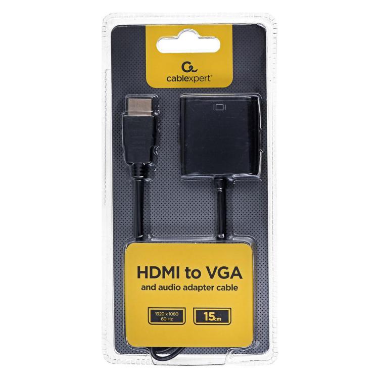 Adapter GEMBIRD A-HDMI-VGA-03 (HDMI M - D-Sub (VGA) F 0,15m kolor czarny)