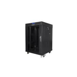 Szafa instalacyjna Rack stojąca 19" 15U 600x600 czarna drzwi szklane LCD Lanberg (flat pack)