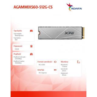 Dysk SSD XPG S60BLADE 512GB PCIe 4x4 4.7/1.7GB/s M2