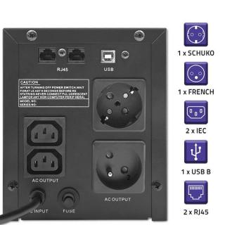 QOLTEC ZASILACZ AWARYJNY UPS LINE INTERACTIVE | MONOLITH | 2000VA | 1200W | LCD | USB