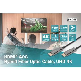 Kabel DIGITUS połączeniowy hybrydowy AOC HDMI 2.0 Premium High Speed Ethernet 4K60Hz UHD HDMI A/HDMI A M/M czarny 30m