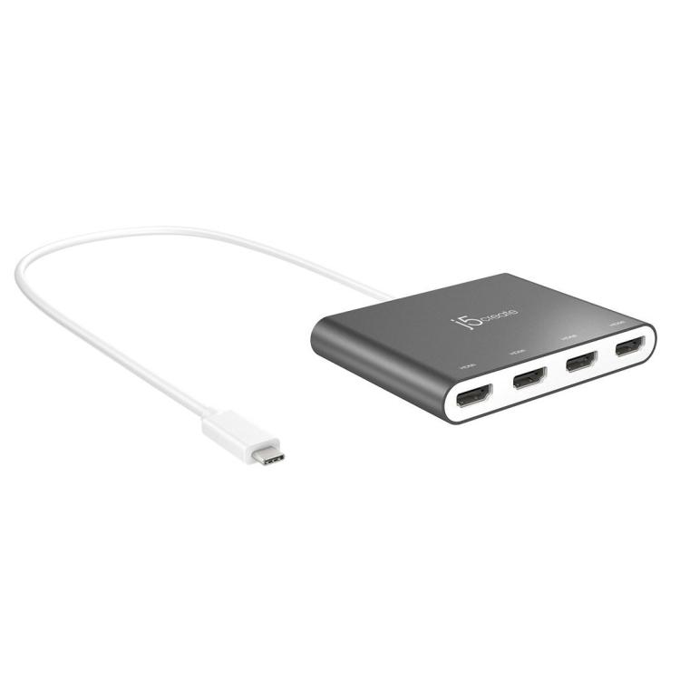 Adapter j5create USB-C to 4 Port HDMI Multi Monitor Adapter (USB-C m - 4xHDMI f 50cm kolor srebrny) JCA366-N