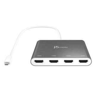 Adapter j5create USB-C to 4 Port HDMI Multi Monitor Adapter (USB-C m - 4xHDMI f 50cm kolor srebrny) JCA366-N