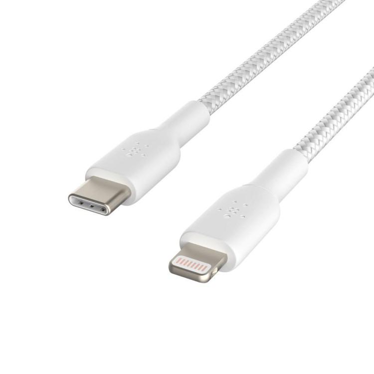 BELKIN KABEL BRAIDED USB-C - LIGHTNING, 1M, BIAŁY