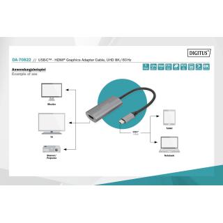 Kabel adapter graficzny DIGITUS USB Typ C na HDMI 8K 30Hz aluminiowy 0,2m