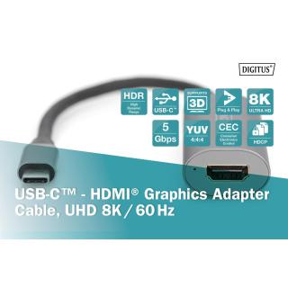 Kabel adapter graficzny DIGITUS USB Typ C na HDMI 8K 30Hz aluminiowy 0,2m