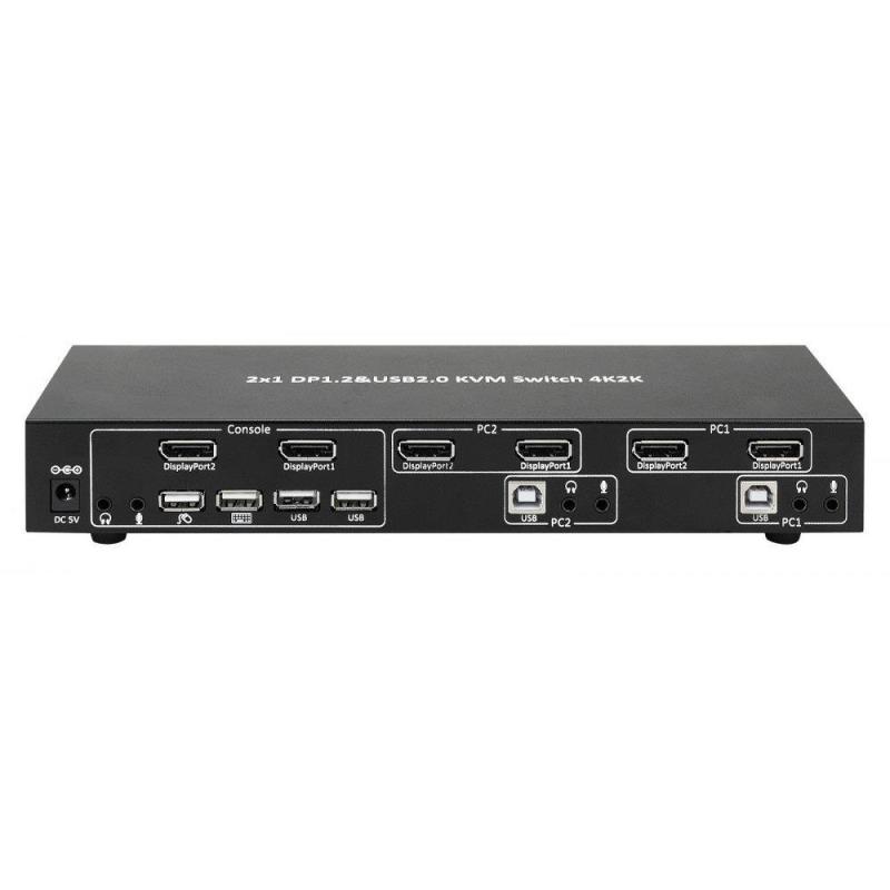 Przełącznik KVM Techly 2-portowy DisplayPort/USB 2x1 Dual Head Video 4K30Hz