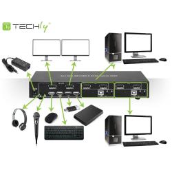 Przełącznik KVM Techly 2-portowy DisplayPort/USB 2x1 Dual Head Video 4K30Hz