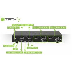 Przełącznik KVM Techly 2-portowy DisplayPort/USB 2x1 Dual Head Video 4K30Hz