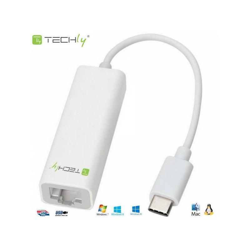 Karta sieciowa Techly USB-C 3.1 na RJ45 Gigabit, biała