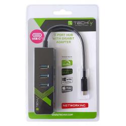 Karta sieciowa / Adapter Techly USB-C / Gigabit RJ45 Hub 3xUSB 3.0