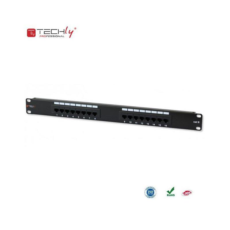 Patch panel TechlyPro 1U UTP 16xRJ45 Cat.6, czarny