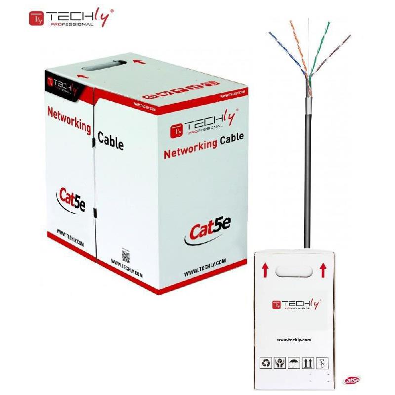 Kabel instalacyjny TechlyPro skrętka Cat5e F/UTP drut CCA zewnętrzna 305m, czarny