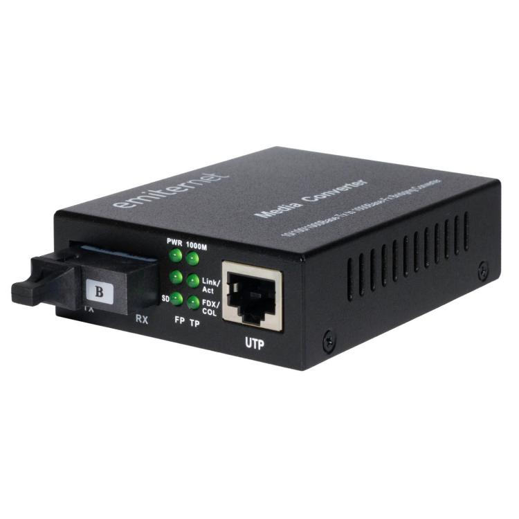 Emiter EM/1GB-ETH-1XSC-1310 konwerter WDM Ethernet 10/100/1000 Mbps RJ45/1xSC SM 9/125 (Tx 1310nm / Rx 1550nm) 20km