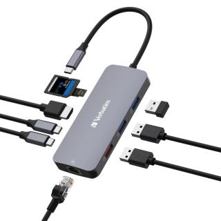 Hub USB Verbatim Multi Port CMH-09: 2xUSB-C 3.1, 1xUSB-A 3.1, 2xUSB-A 3.0, HDMI, RJ-45, SD/microSD