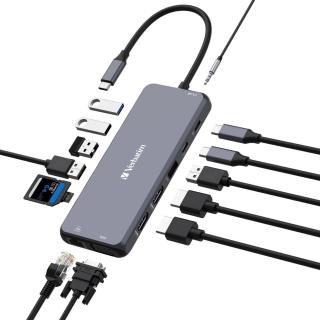 Hub USB Verbatim Multi Port CMH-14: 1x USB-C PD, 3xUSB-A 3.0, 1xUSB-C 3.0, 2xUSB-A 2.0, 2xHDMI, VGA, RJ-45, SD/microSD, audio