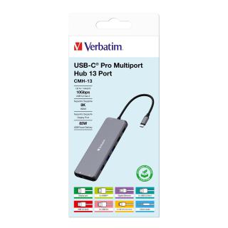 Hub USB Verbatim Multi Port CMH-13: 2x USB-C PD, 1xUSB-A 3.1, 3xUSB-A 3.0, 2xUSB-A 2.0, 2xHDMI, DisplayPort, RJ-45, audio