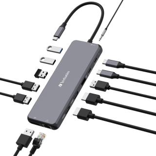 Hub USB Verbatim Multi Port CMH-13: 2x USB-C PD, 1xUSB-A 3.1, 3xUSB-A 3.0, 2xUSB-A 2.0, 2xHDMI, DisplayPort, RJ-45, audio