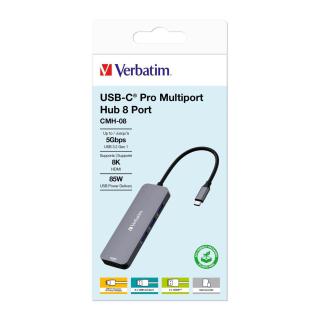 Hub USB Verbatim Multi Port CMH-08: 1x USB-C PD, 3xUSB-A 3.0, 2xHDMI, SD/microSD