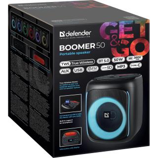 Głośnik Defender BOOMER 50 Bluetooth 50W MP3/FM/SD/USB/AUX/TWS/LED/MIC KARAOKE czarny