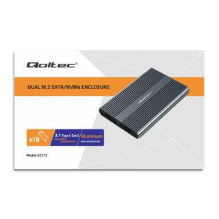 Obudowa/kieszeń Qoltec na dysk M.2 SSD | SATA | NVMe | USB-C | DUAL 2 x 2TB