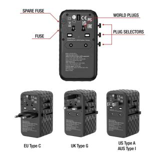 Adapter podróżny Verbatim UTA-06 GaN III globalny-globalny 2xUSB 2xUSB-C PD QC 4+