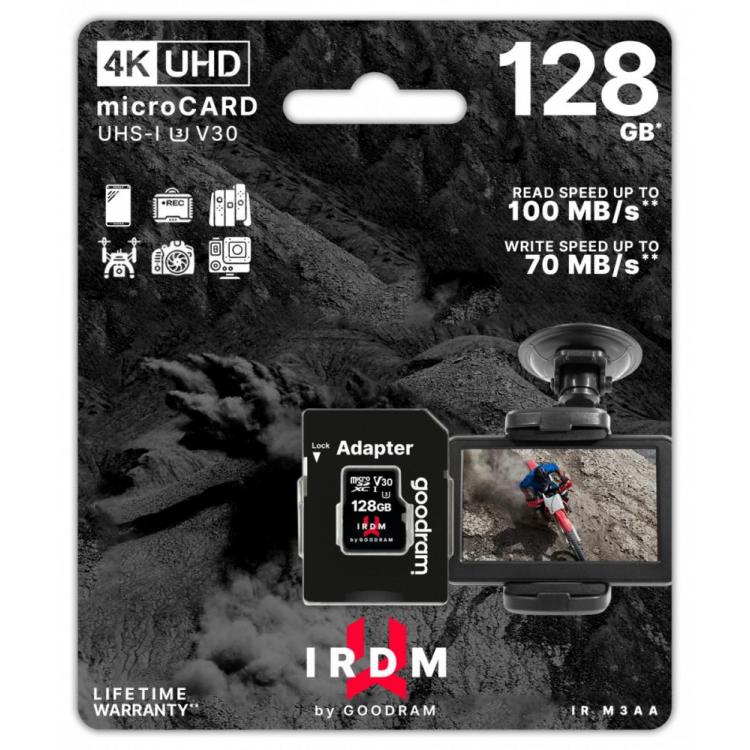 Karta microSD IRDM 128GB UHSI U3 adapter