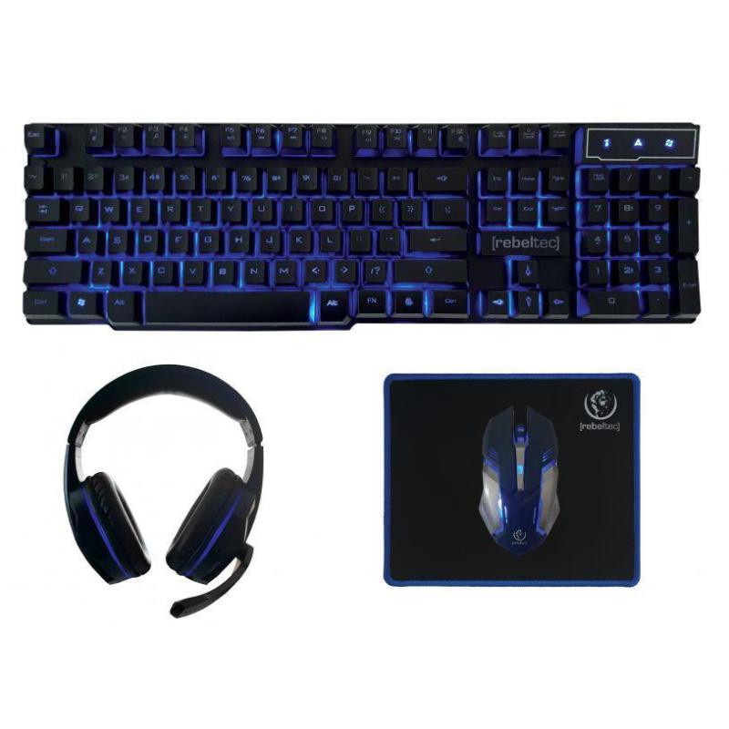 Zestaw przewodowy klawiatura + mysz + pad + słuchawki Rebeltec SHERMAN Gaming USB czarny podświetlany