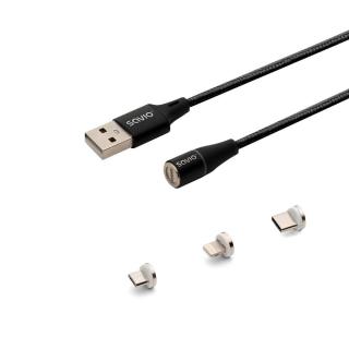 Kabel magnetyczny USB - USB typ C, Micro i Lightning,...