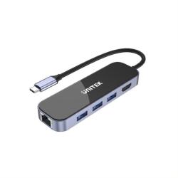 HUB USB-C Unitek D1084A 3.1, RJ-45, 3xUSB-A, HDMI 4K, PD...