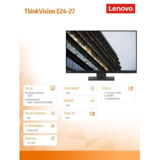 Monitor 23.8 ThinkVision E24-27 WLED LCD 62B6MZR3EU